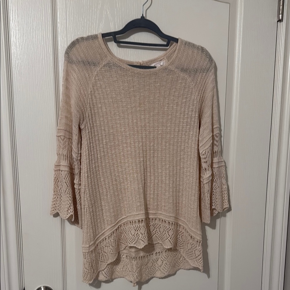 LC by Lauren Conrad Crochet Bell Sleeve Sweater